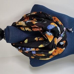 Wide Black and Floral Infinity Scarf NWT